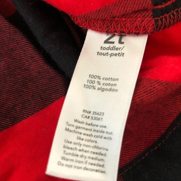 Carter’s Toddler 2T Red Buffalo Check Plaid Button Up Shirt Peplum Ruffle Black - Picture 3 of 4